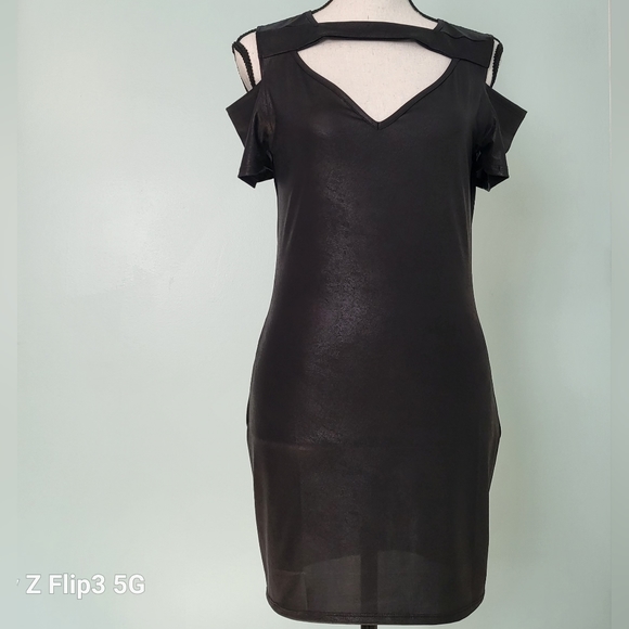 Blvd Collection Womens Dress Black Bodycon Cold Shoulder Large - Picture 8 of 14